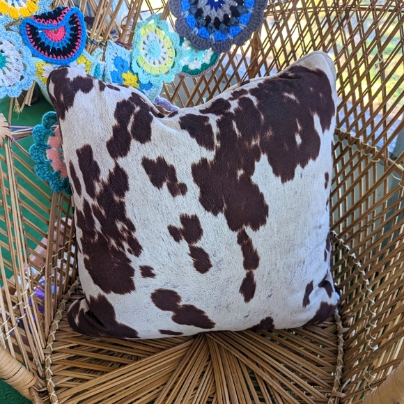 Unbranded Accents Faux Cowhide Throw Pillow Feather Insert Cow